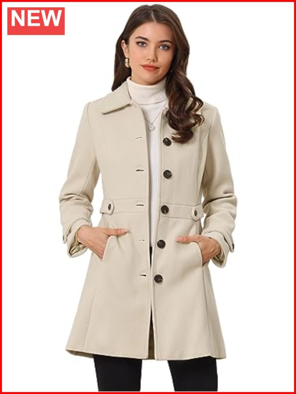 Women's Winter Trench Coat with Pockets Single Breasted